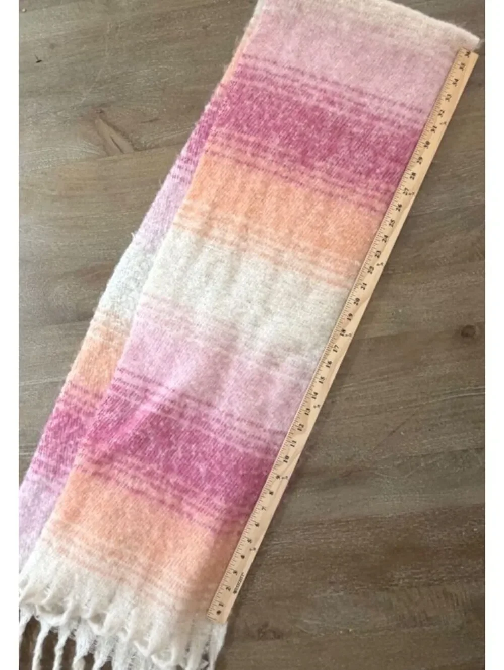 Old Navy Fringe Scarf NWT Pink Peach Orange Off White Lightweight Boho Wrap